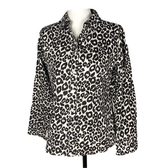 Chico's No-Iron Button Up Shirt Women's Size 0 Long Sleeve Dark‎ Brown Cotton - Picture 1 of 4
